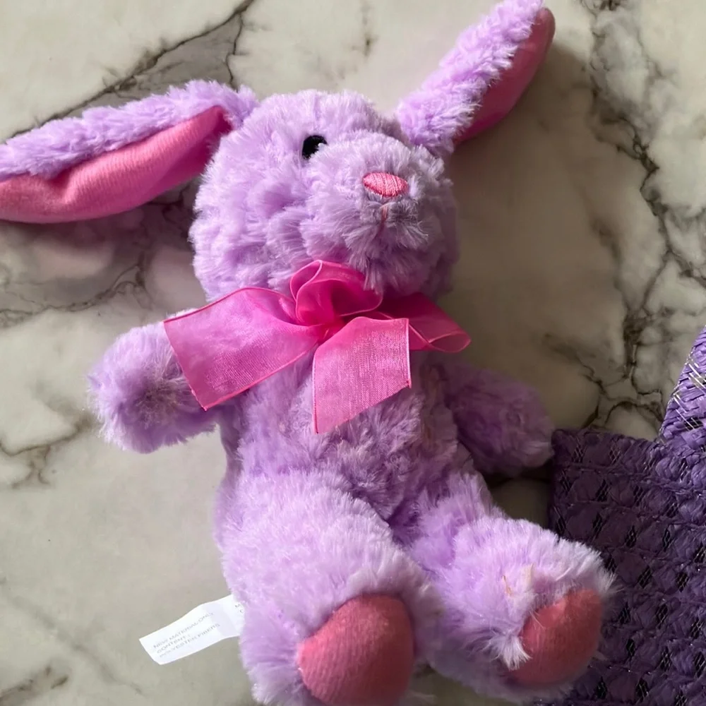 🐰 Kids Purple Hat with‎ Floral Accents, matching bag and Bunny Plush 💜